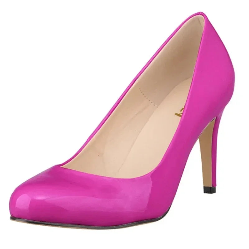 New Classic Women Pumps Sexy Round Toes 9cm Mid Med Kitten High Heels Shoes Spring Brand Design Black Red Dress Wedding Shoes