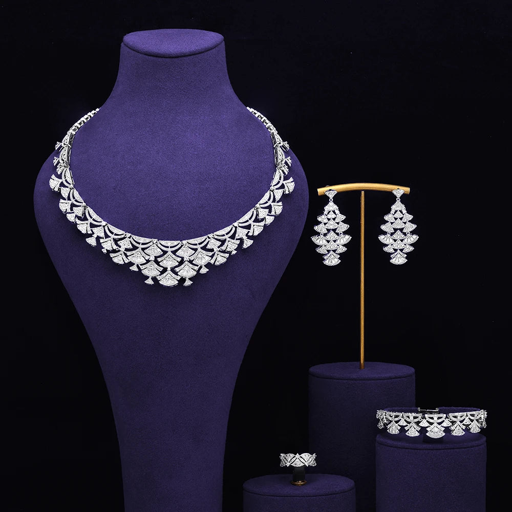 4 pieces of bride zirconia full set of women's party jewelry, luxury Dubai Nigeria CZ luxury crystal wedding necklace set