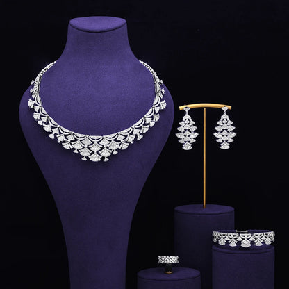 4 pieces of bride zirconia full set of women's party jewelry, luxury Dubai Nigeria CZ luxury crystal wedding necklace set