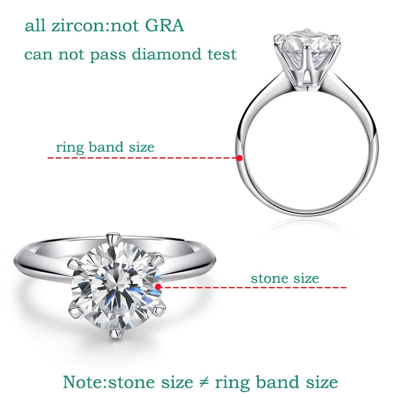0.5-5CT Certified Moissanite Solitaire Ring for Women D Vvs1 Sparkling Wedding 925 Sterling Silver Lab Diamond Band GRA