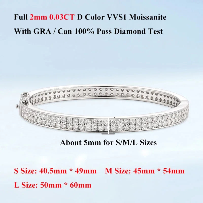 Real GRA Certified D Color 2mm 0.03CT Full Moissanite Bracelet Bangle for Women Party S925 Silver All Diamond Bracelets
