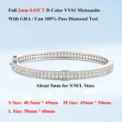 Real GRA Certified D Color 2mm 0.03CT Full Moissanite Bracelet Bangle for Women Party S925 Silver All Diamond Bracelets