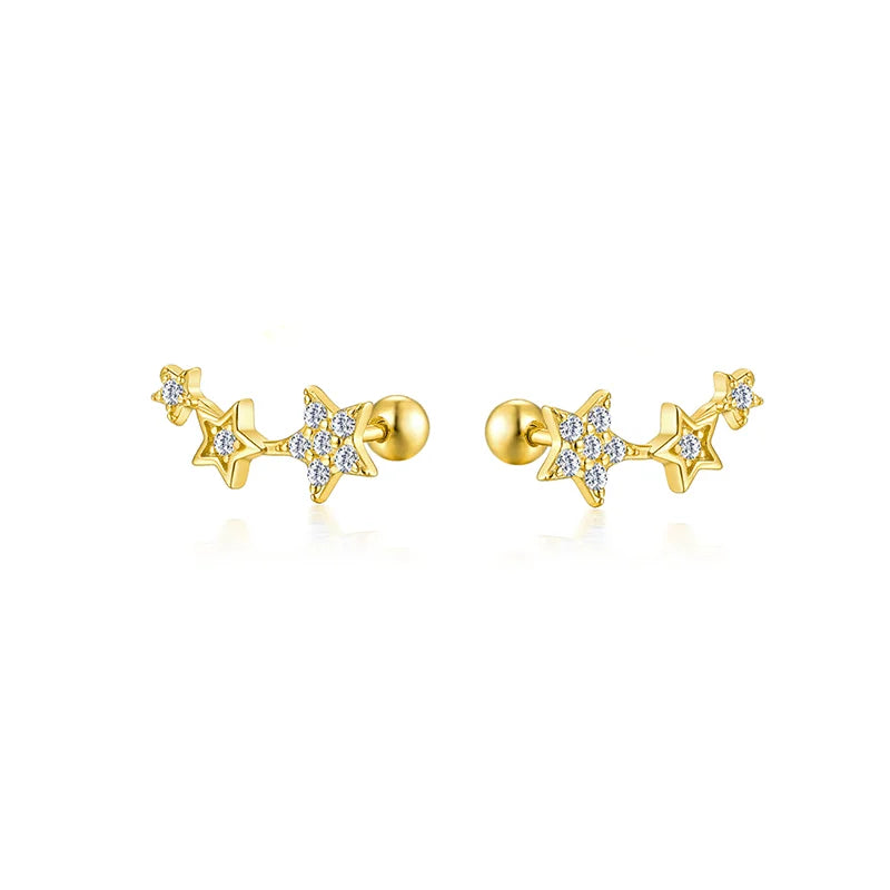 925 Sterling Silver Fashion Love Butterfly Romantic Star Crown Screw Stud Earrings for Women Ear Bone Piercing Jewelry