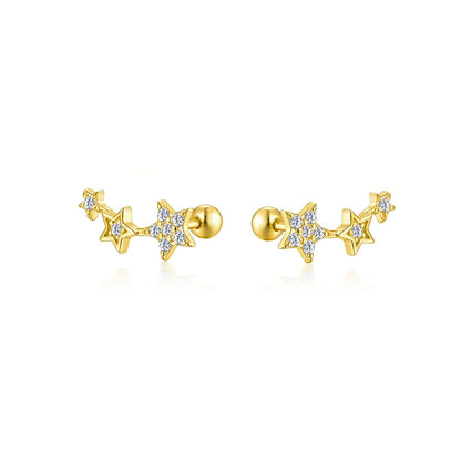 925 Sterling Silver Fashion Love Butterfly Romantic Star Crown Screw Stud Earrings for Women Ear Bone Piercing Jewelry