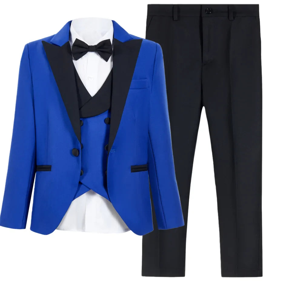 Brand Suit Set for Boys 3-14 Yrs, Classic Black Collar Suit Jacket Vest Pants Bowtie Set, Communion Party Suits Toddler