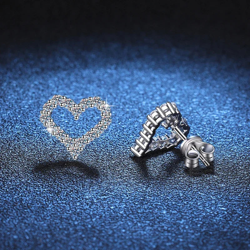 All Moissanite Earrings for Women Heart Shape S925 Sterling Silver with Gold Plated Earring Wedding Party Fine Jewelry
