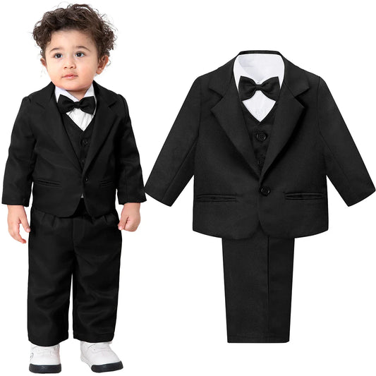 Baby Tuxedo Toddler Suit Infant Boy Easter Church Halloween Wedding Birthday Party Gift Ring Bearer Photography Outfit Set