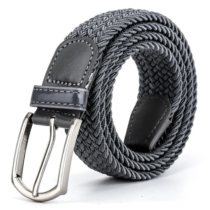 3.3cmX110cmX130cm  2024 High Quality New Men Elastic Braided Belt Casual Women Canvas Korean All match Pin Buckle White Black