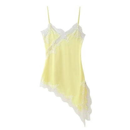 Lady Elegant Lace Halter Y2K Dress Satin Asymmetrical Mini Dress 2025 Summer Fall High Street Party Hot-Sexy Women Dress