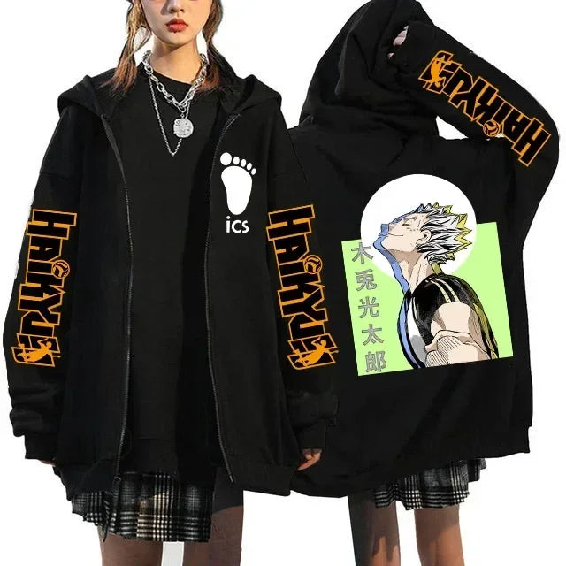 Haikyuu Graphic Zippper Jackets Sweatshirts Japanese Anime Manga Y2k Gothic Zip Up Hoodies Karasuno Fly High Harajuku Streetwear