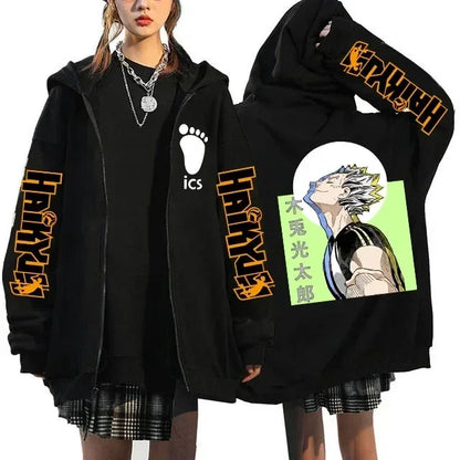 Haikyuu Graphic Zippper Jackets Sweatshirts Japanese Anime Manga Y2k Gothic Zip Up Hoodies Karasuno Fly High Harajuku Streetwear