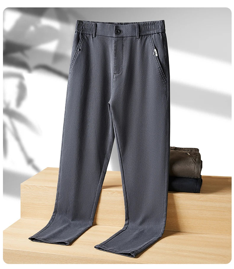 Business Straight Men's Pants Fashion Comfortable Brand Lyocell Soft Trousers Classic Simple Regular Solid Color Slim Pants
