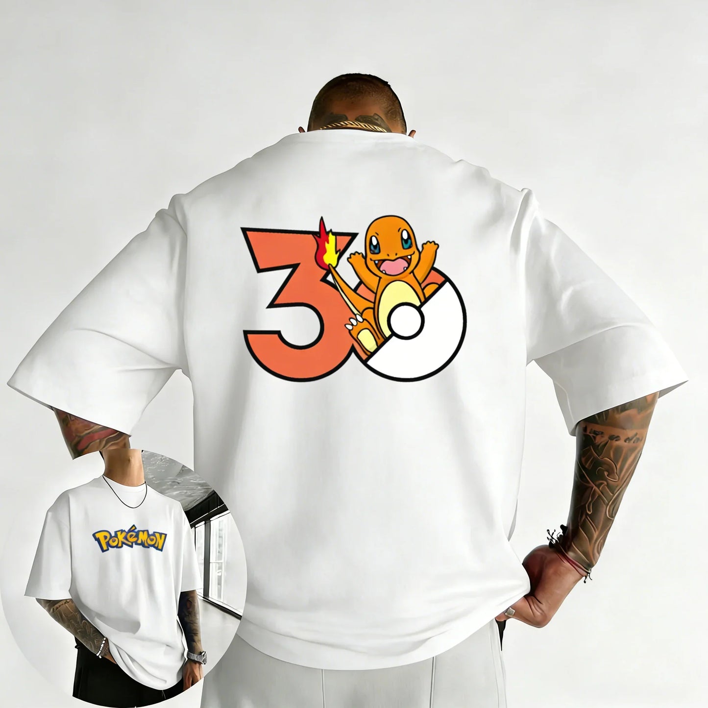 2026 Pokémon 30th Anniversary Charmander Printed T-shirt Summer Men's and Women's Loose Casual Hip Hop Trendy Short Sleeve Top