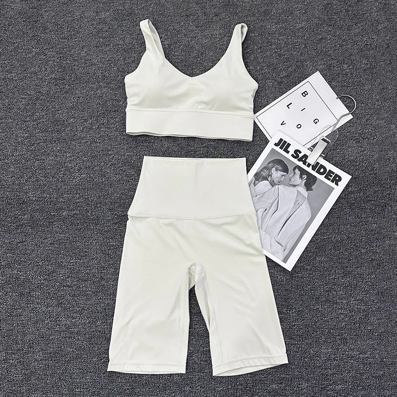 Nylon Short Sets Womens Clothing Sports Bra Cycling Shorts Workout Set Women's Tracksuit Gym Yoga Sexy Outfit Women 2023