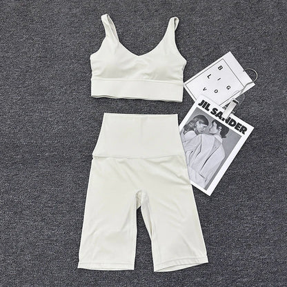 Nylon Short Sets Womens Clothing Sports Bra Cycling Shorts Workout Set Women's Tracksuit Gym Yoga Sexy Outfit Women 2023
