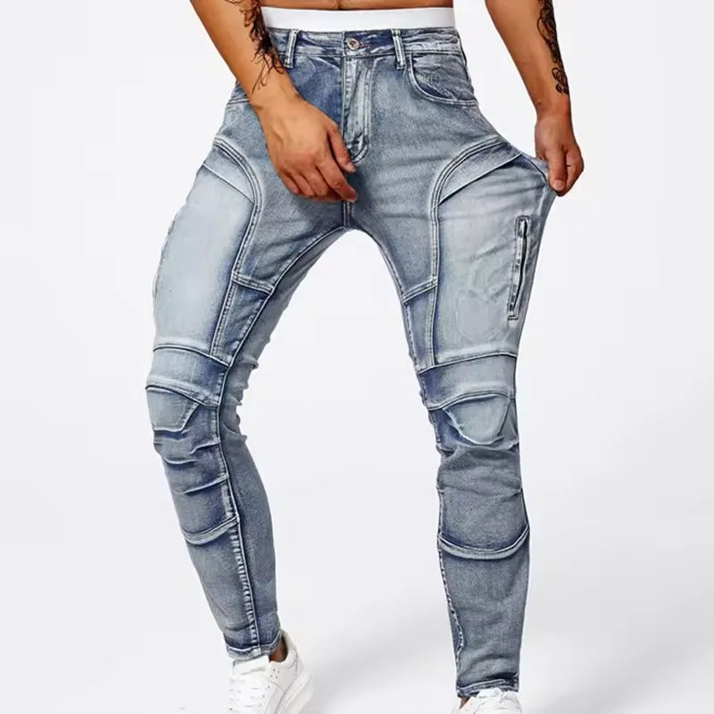 2025 Elastic Jeans Mens Small Straight Leg Denim Pants Outdoor Casual Motorcycle Pants High Street Classic High Quality Jeans