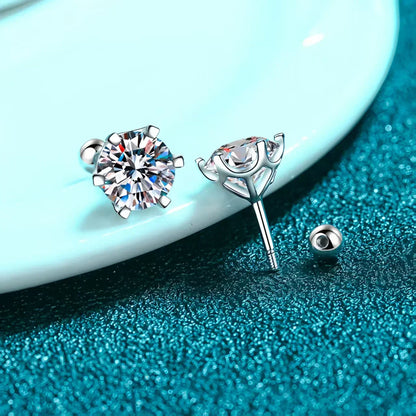 Moissanite Screw Stud Earrings D Color 925 Sterling Silver 6 Prong Diamond Earrings For Women Wedding Fine Jewelry