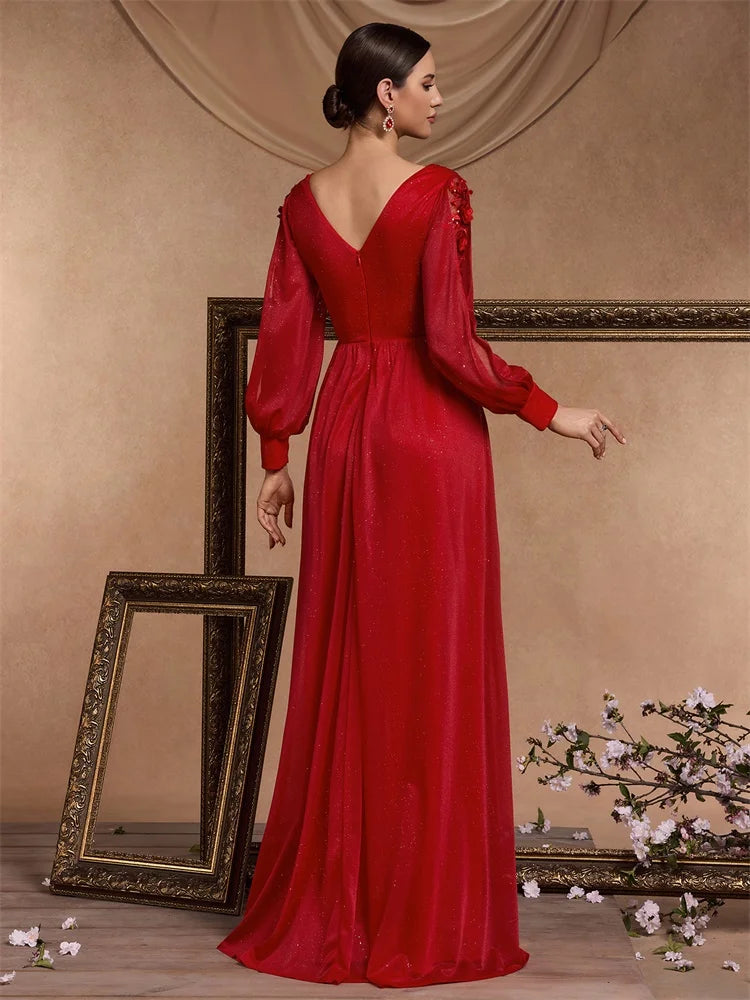 Elegant Slit Formal Applique Chiffon Evening Dress Luxury 2025 Women Long Mermaid V-neck Caicktail Gown Wedding Party Prom