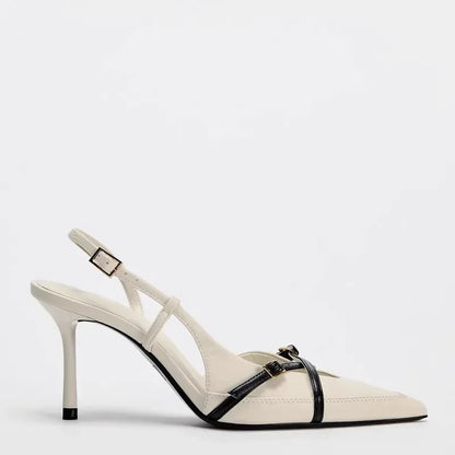 Sexy Pointy Toe Cross Buckle Strap Women Pumps Summer White Elegant Slingbacks Heels for Women Luxury Designer Heeled Sandals