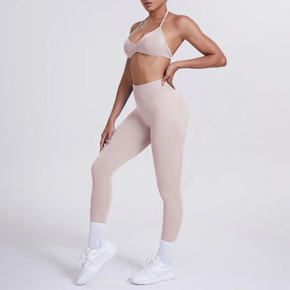 Women 2pcs Patchwork Sport Yoga Suit Training Sleeveless Sport Gym Tops Tummy Control Slimming Booty Leggings Yoga Suit Sports