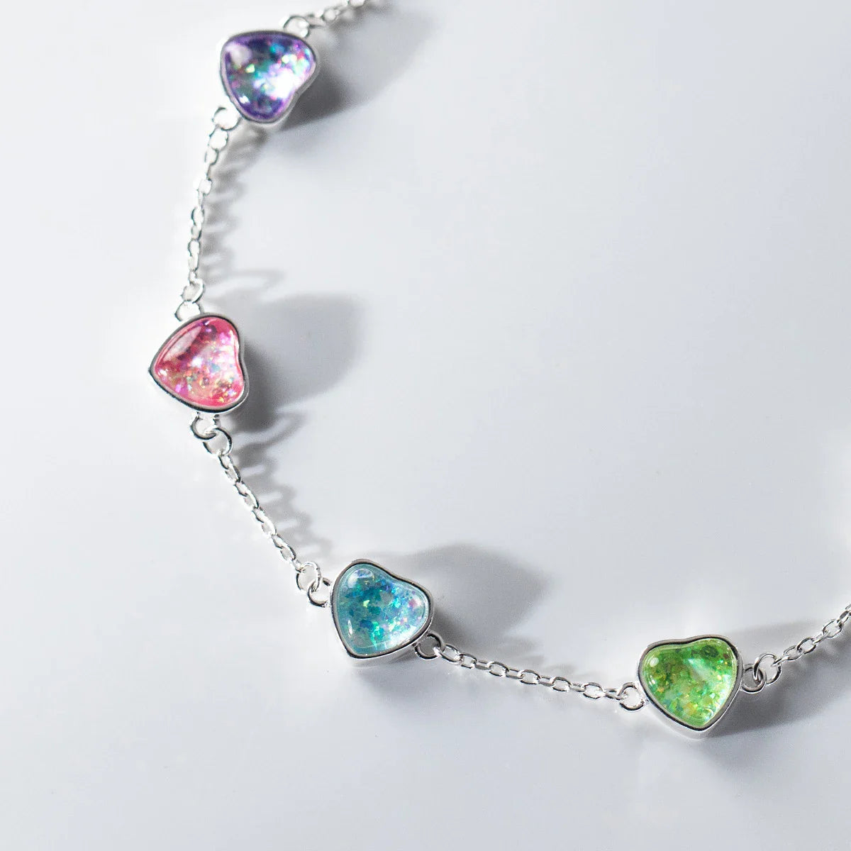 925 Sterling Silver Heart To Heart Colorful Shining CZ Bracelet Adjustable Chain Link For Women Valentine's Day Gifts
