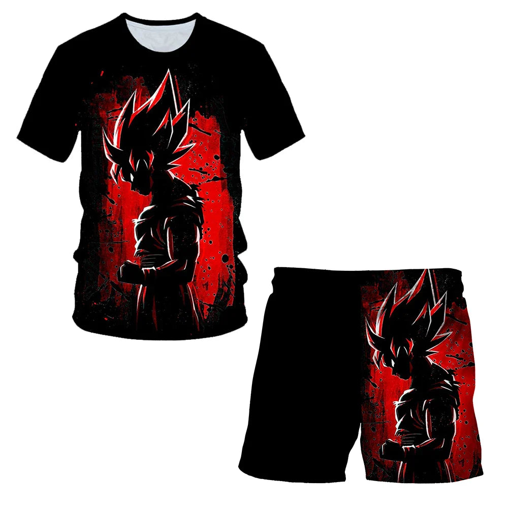 New Japan Cartoon Dragon Ball Z T-shirt Children's Top T-shirt+Shorts Two piece Set Summer Boys T-shirt+Shorts Beach Pants