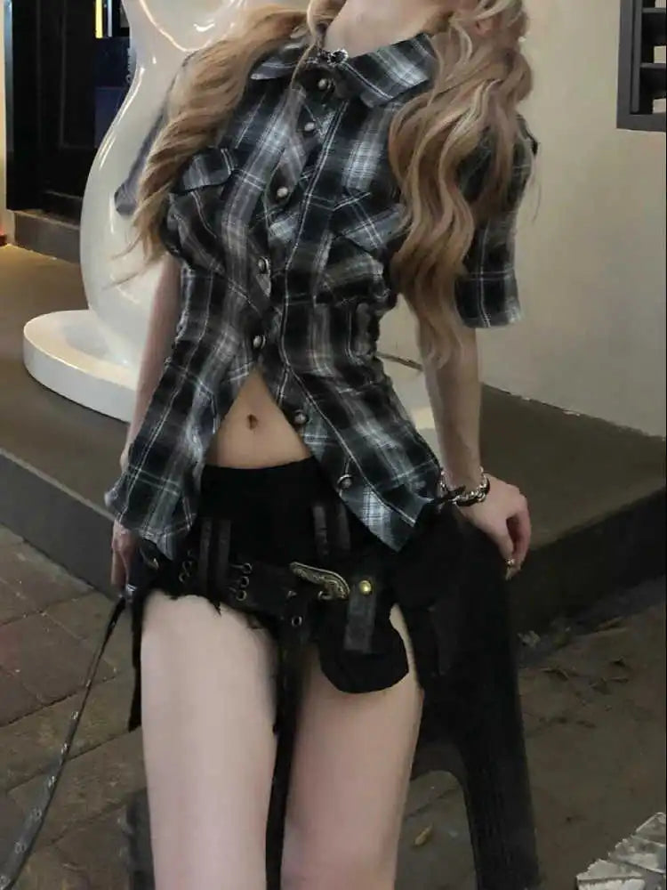 Summer Women Goblin Core Gyaru Coquette Low Rise Denim Shorts With Belt Japanese Harajuku Jean Hot Pants Dark Academia Kpop Y2k
