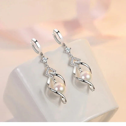 925 Sterling Silver AAAAA Zircon Natural Pearl Earrings For Women Fashion Gorgeous Wedding Engagement Party Jewelry