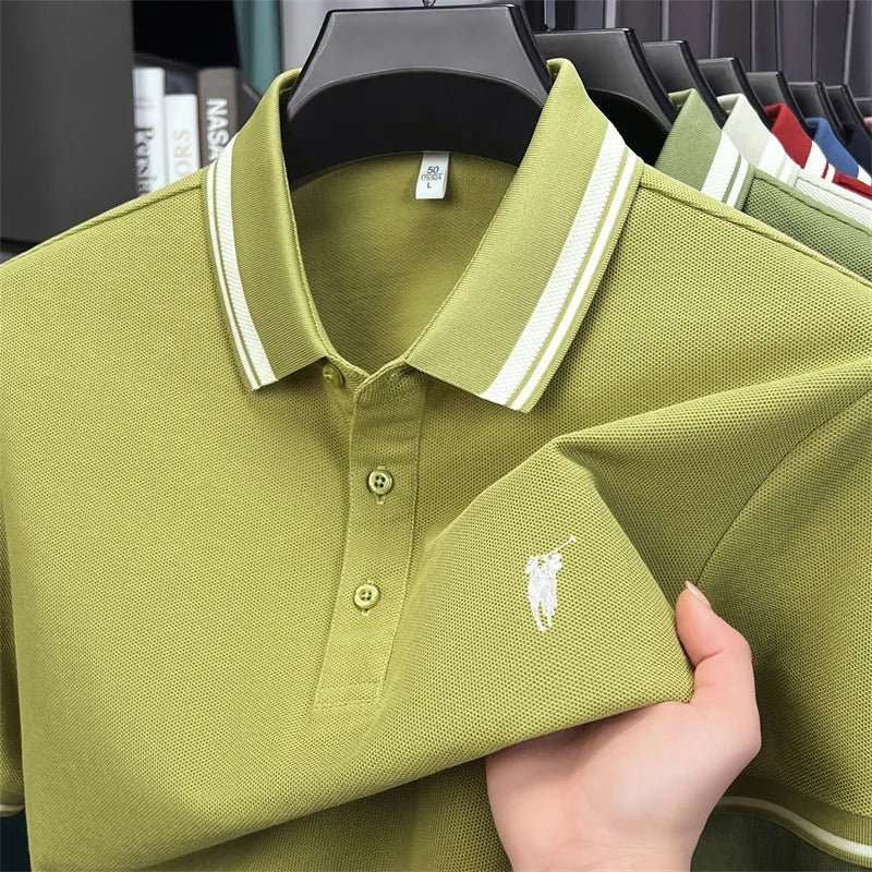 100% pure cotton short sleeve polo shirt high-end brand Paul Pony embroidered stripe summer luxurious breathable men's T-shirt
