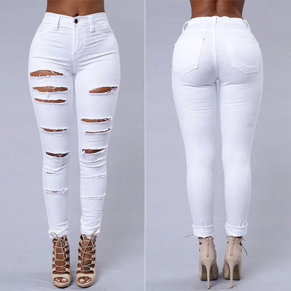 High Waist Ripped Women's Skinny Jeans