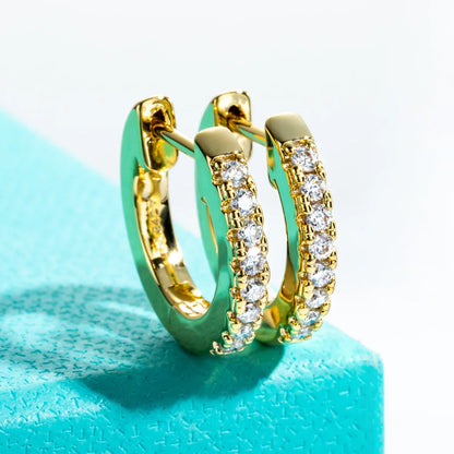 1.5mm D Color Moissanite Huggie Hoop Earrings With Certificate Yellow Gold Plated Huggie Earring For Women Gifts