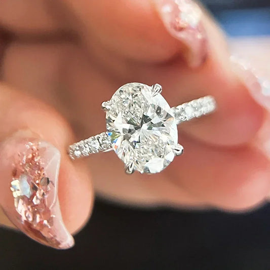 3ct Oval Cut Moissanite Lab Diamond Rings for Women 925 Sterling Silver Proposal Ring Wedding Engagement Band Jewelry