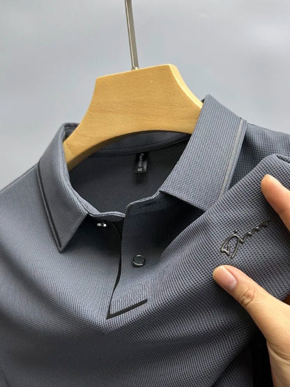Luxury summer new ice silk breathable polo shirt men's short sleeve high-end exquisite letter embroidery casual lapel T-shirt