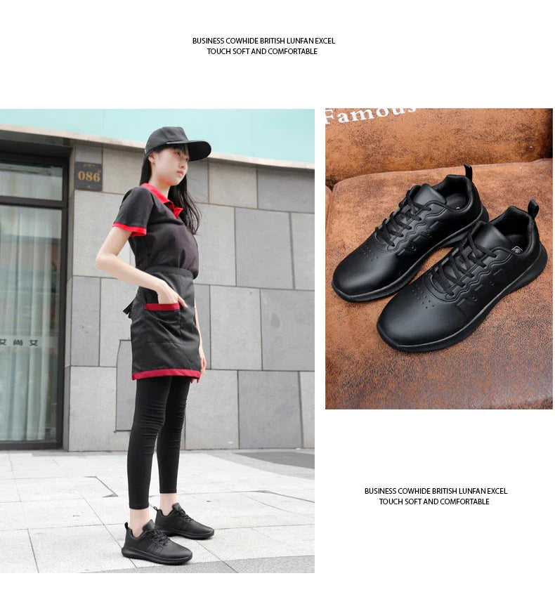 Casual Chef Shoes four Season new Lightweight Soft Sole Comfort Oil proof Men and Women's Chef Business Work Leather Shoe