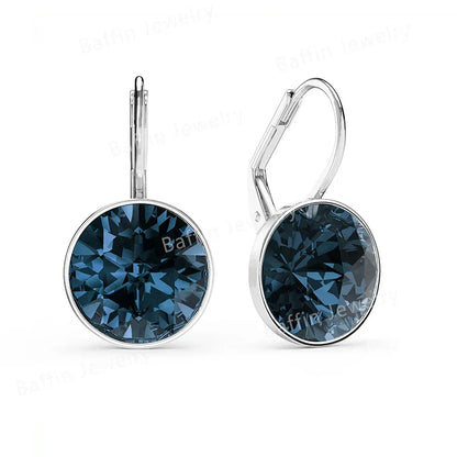 Earring for Women Christmas Birthday Premium Austrian Crystals Round Cut Dangle Silver Gold Color Pierced Jewelry