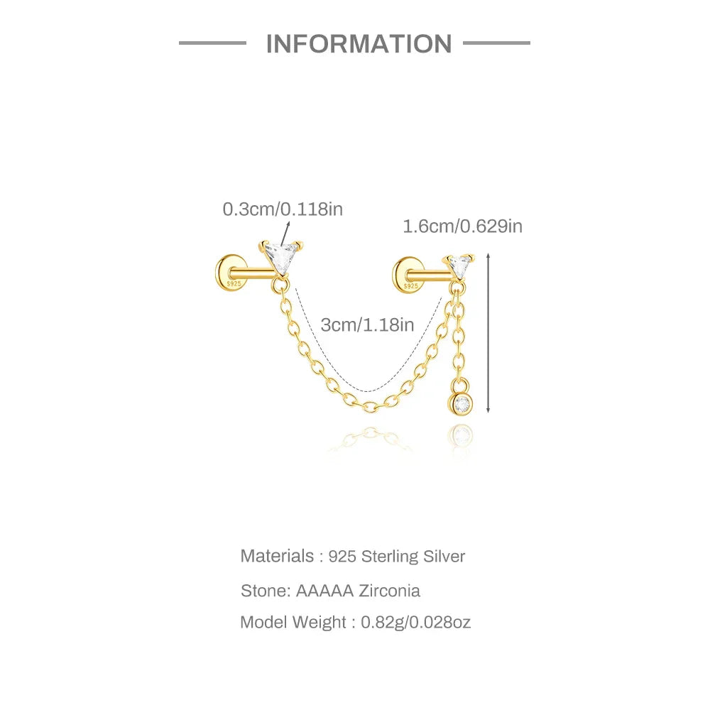 1PC 925 Sterling Silver Horse Eye Chain Tassel Zircon Drop Earrings For Women Ins Minimalism Geometric Earrings Gift