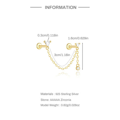 1PC 925 Sterling Silver Horse Eye Chain Tassel Zircon Drop Earrings For Women Ins Minimalism Geometric Earrings Gift