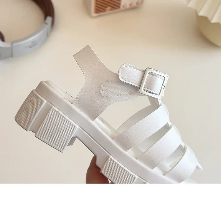 2025 Summer New Children Fashion Sandals for Girls American Style Soft Thick Sole Non-slip Versatile Cool Woven Roman Beach Shoe