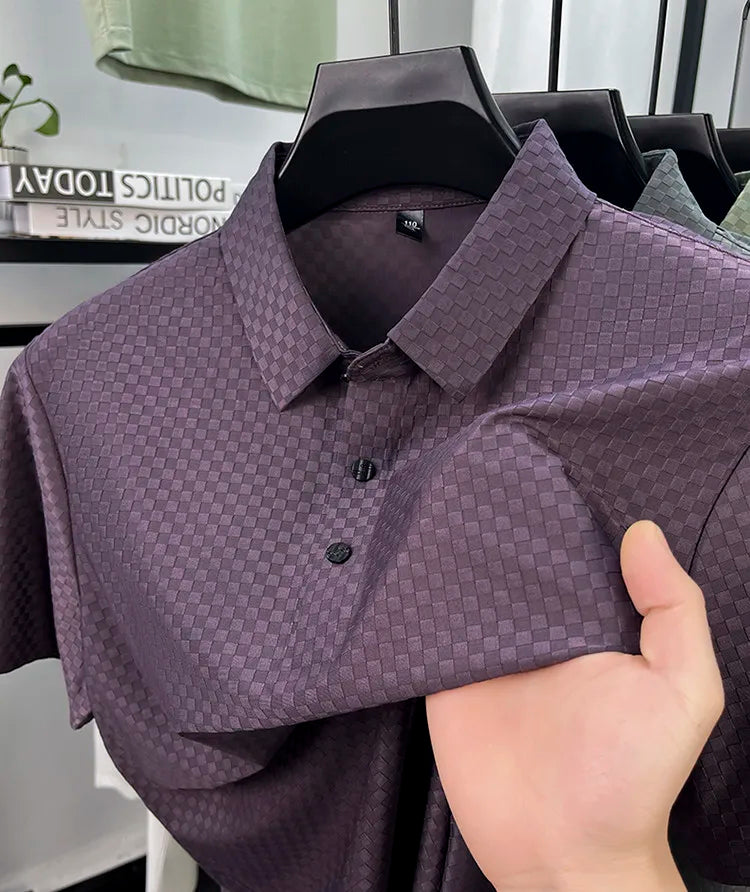 Seamless Polo Shirt - Short Sleeve Ice Silk Feel Nordic Style Soft & Comfortable Summer Wear Men's Golf Shirt