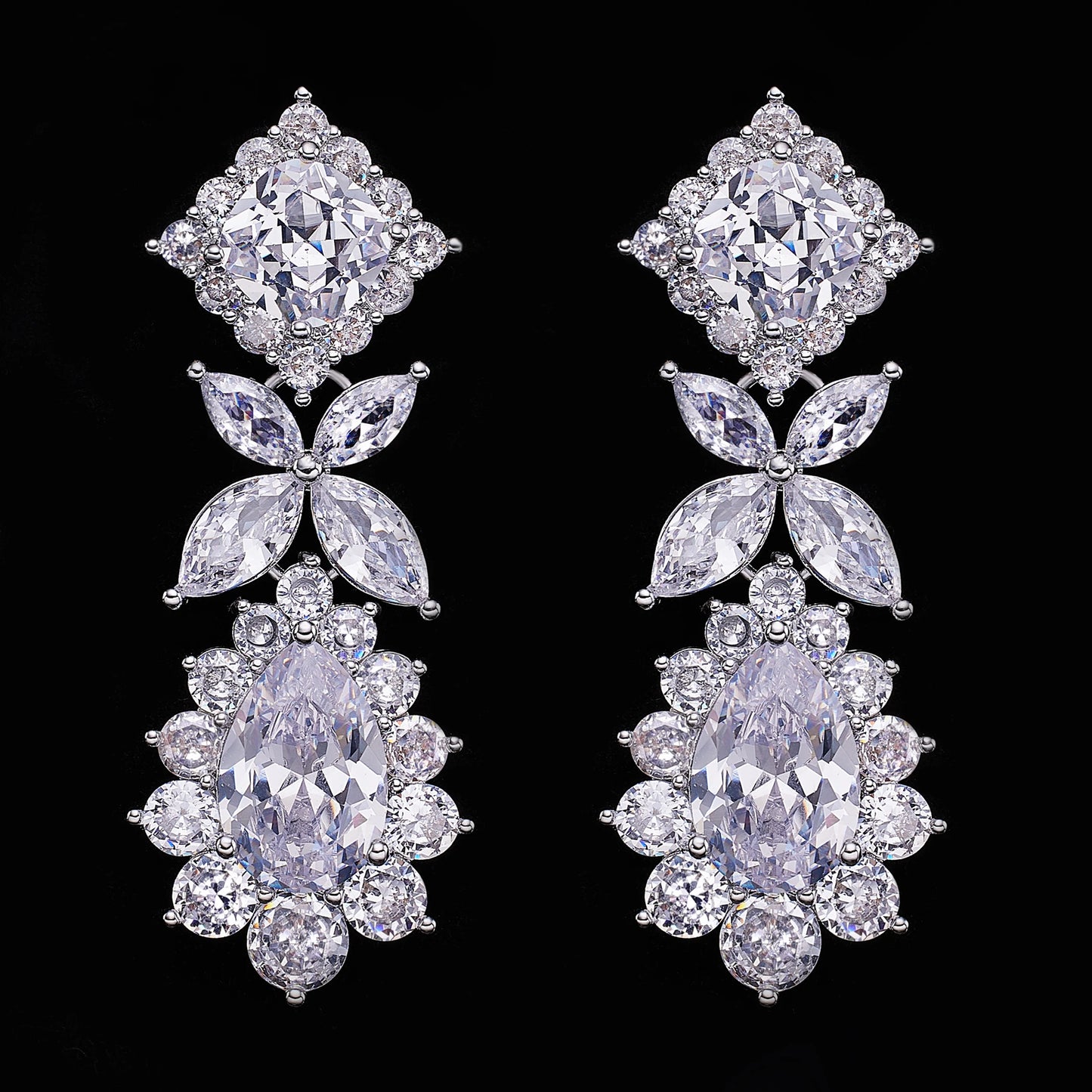 2024 Top 4 Piece Set Dubai Cubic Zirconia Tassel Drop Big Bridal Necklace Bridal Party Luxury Jewelry Set