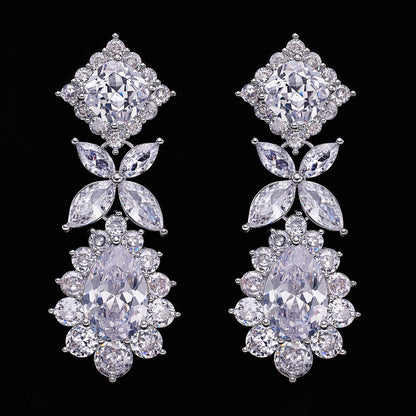 2024 Top 4 Piece Set Dubai Cubic Zirconia Tassel Drop Big Bridal Necklace Bridal Party Luxury Jewelry Set