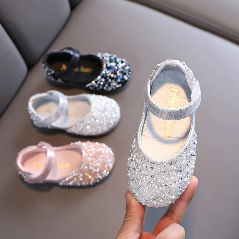 2026 Girls Princess Shoes Spring Children Bow Shoes Leather Shoe Kids Dance Shining Toddler Rhinestone Birthday Party Shoes