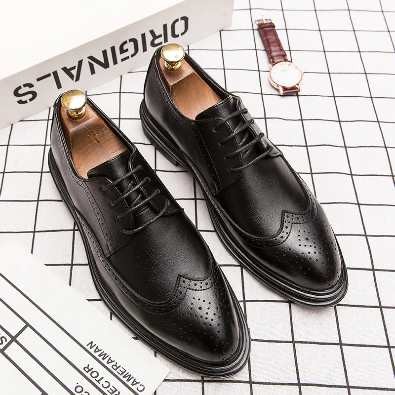 Formal Leather Shoes Men Party Social Office Shoes For Men Classic Brogue Business Wedding Shoes Men's Dress Shoes Black