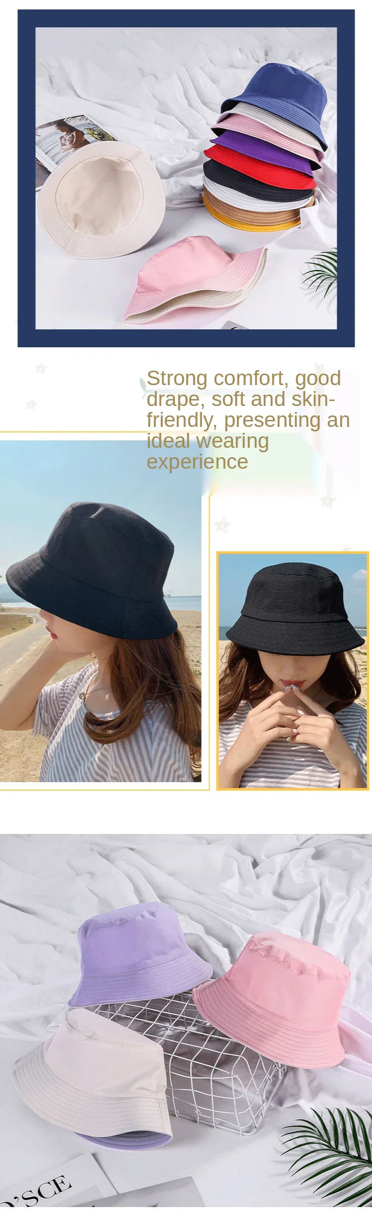 Double-sided Wearing Cap Solid Color Bucket Hat Men Women Sun Hat Reversible Fisherman Hat Summer Panama Cap Sun Fishing Gorros