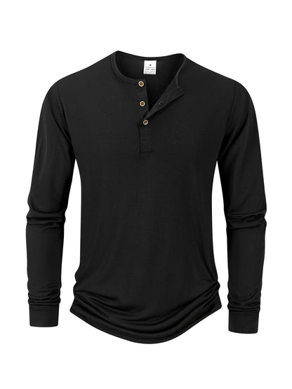 Men's T Shirt Autumn Button Long Sleeve Henley Neck T-Shirt Solid Color Casual Breathable Versatile Tops Fashion Slim T-Shirts