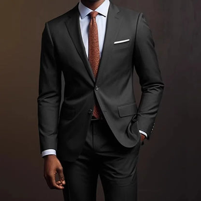 Casual Slim Fit Wedding Groomsmen Suit Set Men's Business Cotton Blend Fashion Urban Two Piece Suit Lightweight Autumn Wear