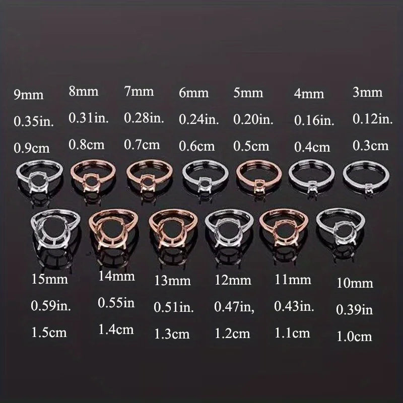 1pc 3-15mm Round 4 Prong Ring Settings Solid 925 Sterling Silver Rose Golden Ring Bezel For Gemstone