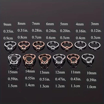 1pc 3-15mm Round 4 Prong Ring Settings Solid 925 Sterling Silver Rose Golden Ring Bezel For Gemstone