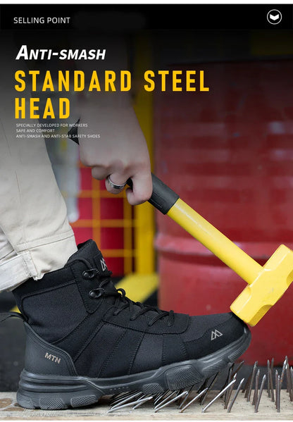 Rotating Button Style Protective Shoes Men Safety shoes Anti-Smash Puncture-Proof Indestructible Work Boots Steel Toe Men Shoes