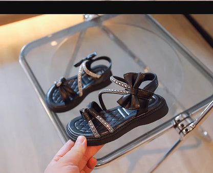 Children Princess Shoes Baby Girls Flat Bling Leather Sandals Fashion Sequin Soft Kids Dance Party Sparkly Shoes Crystal F05214
